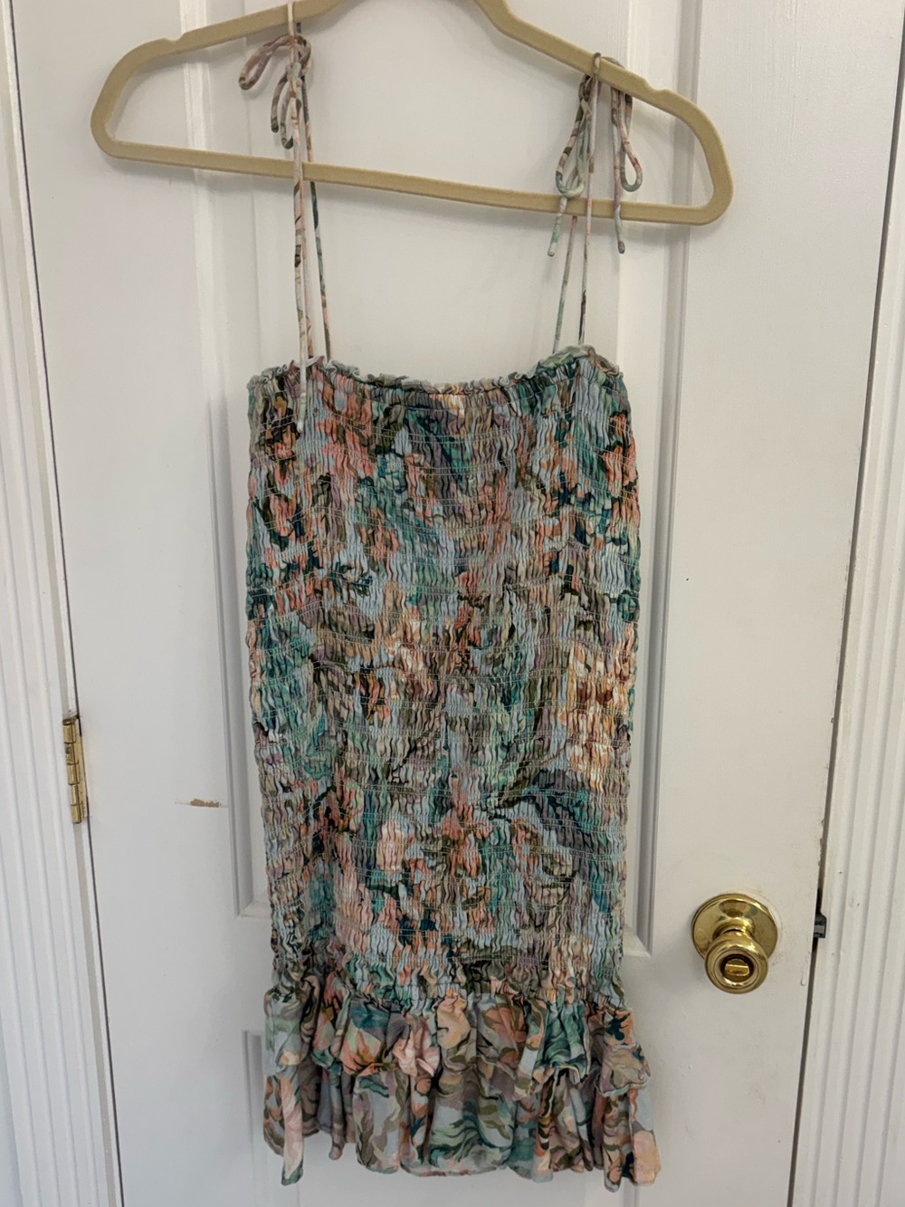 Smocked Tie-Strap Mini Dress in Pastel Floral